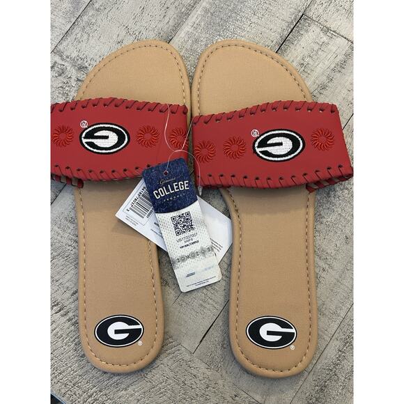 NEW Univ Of Georgia Womens BULLDOGS~Slip-On Sandals~SZ XL Red/Black - Picture 1 of 7